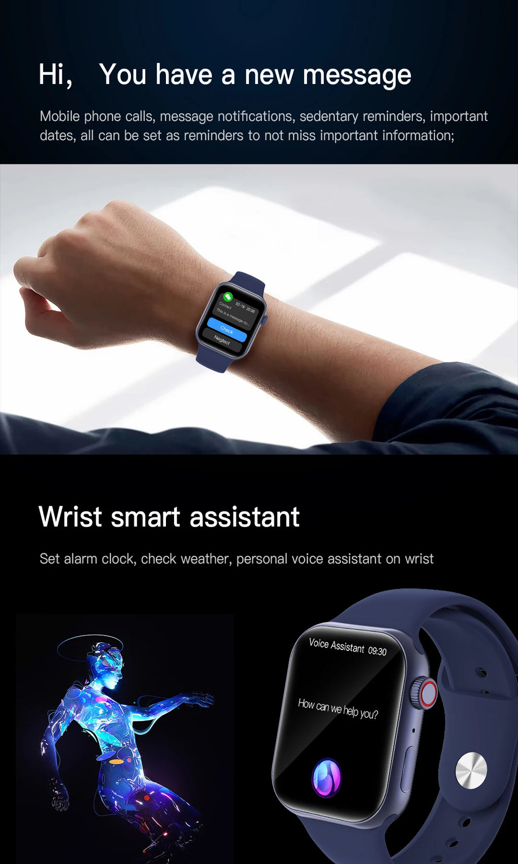 Smart Watch for Men Women Bluetooth Call 24 Hours Heart Rate Sleeping Monitor Music Play Cycling Watch with Calorie Sport  Watch
