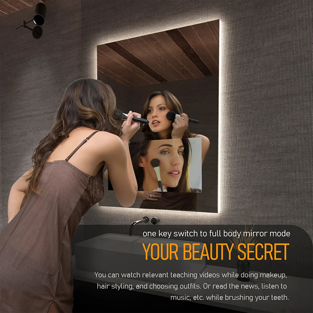 Smart Lighted Mirror With Touch Screen TV Tri-color Adjustable Light 2 in 1 Mirror TV Ideal for Hotels and RV