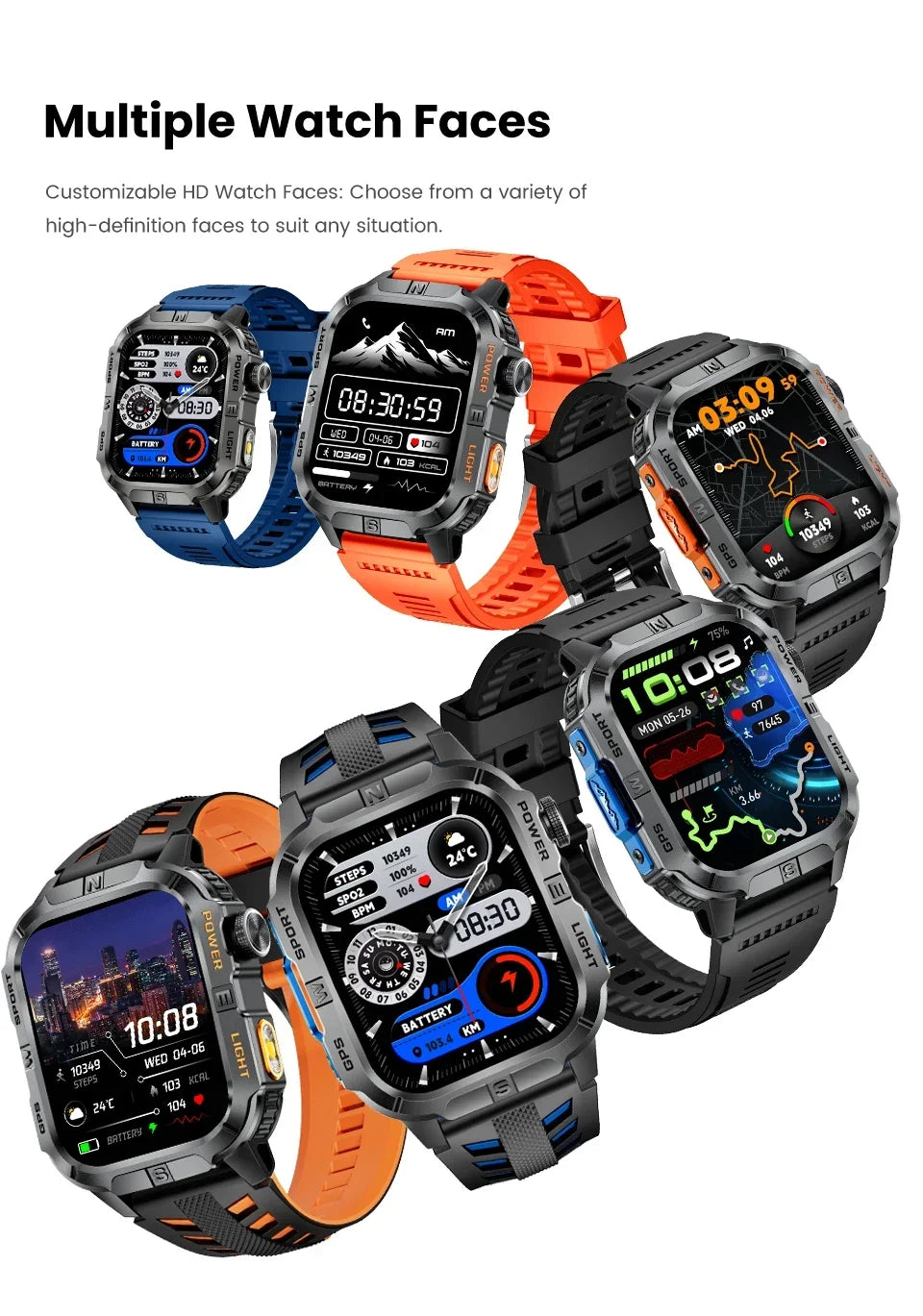 Smart Watch 2.01-inch HD Screen 540mAh 6 Satellite Positioning System 100+ Sports Modes IP68 Waterproof BT Call Smart Watch Men