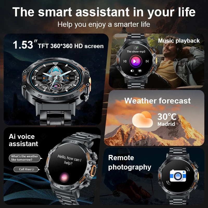 LIGE Smart Watch Men 360*360 AMOLED HD Screen Waterproof Sports Fitness Watches Flashlight Men Smartwatch For Andrio IOS 2026