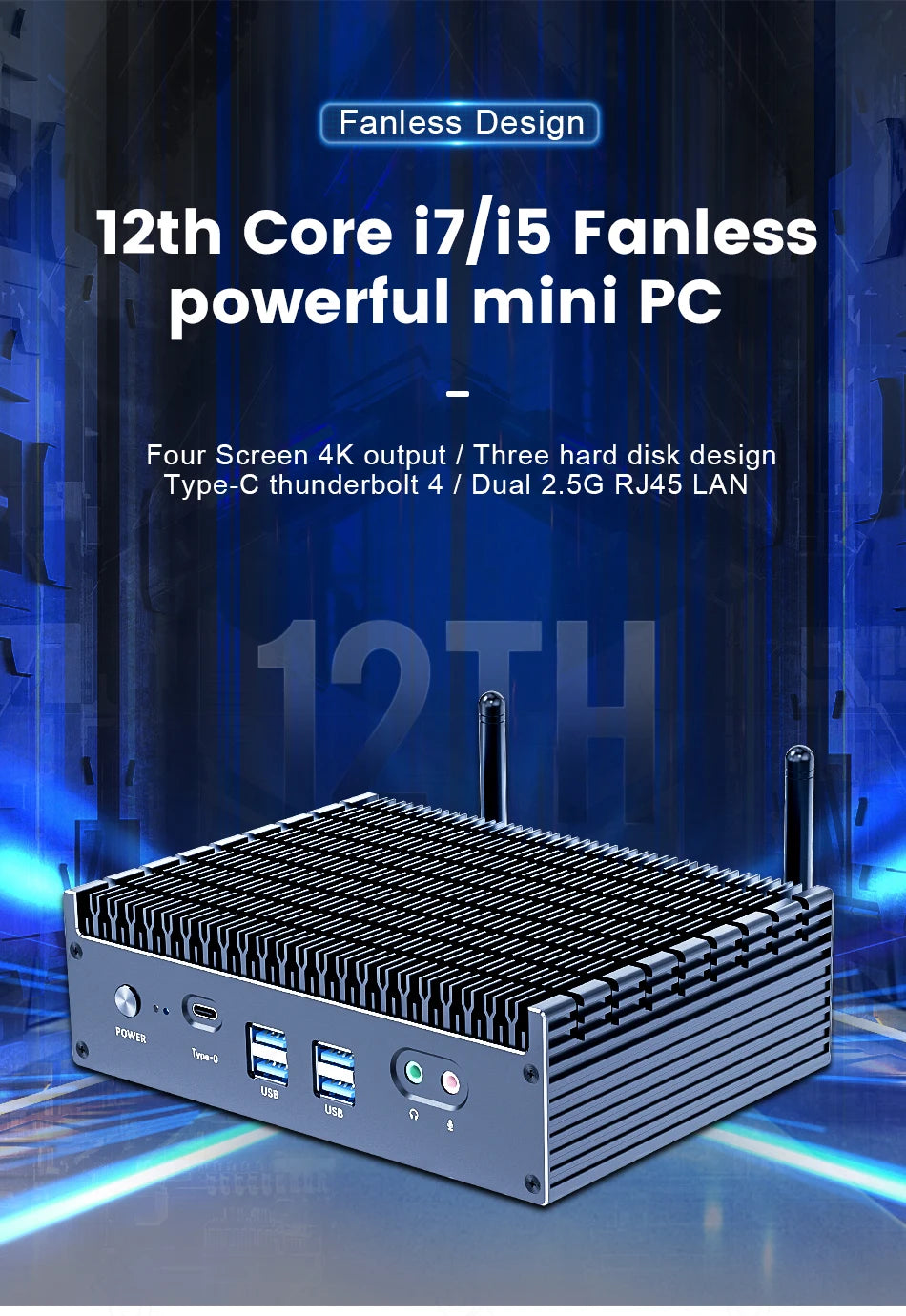 13th Gen i7 1355U i5 1335U Fanless Intel Mini PC 2*2.5G LAN PCIE4.0 DDR4 Tunderbolt 4 eGPU Desktop PC Gamer Mini Computer WiFi6