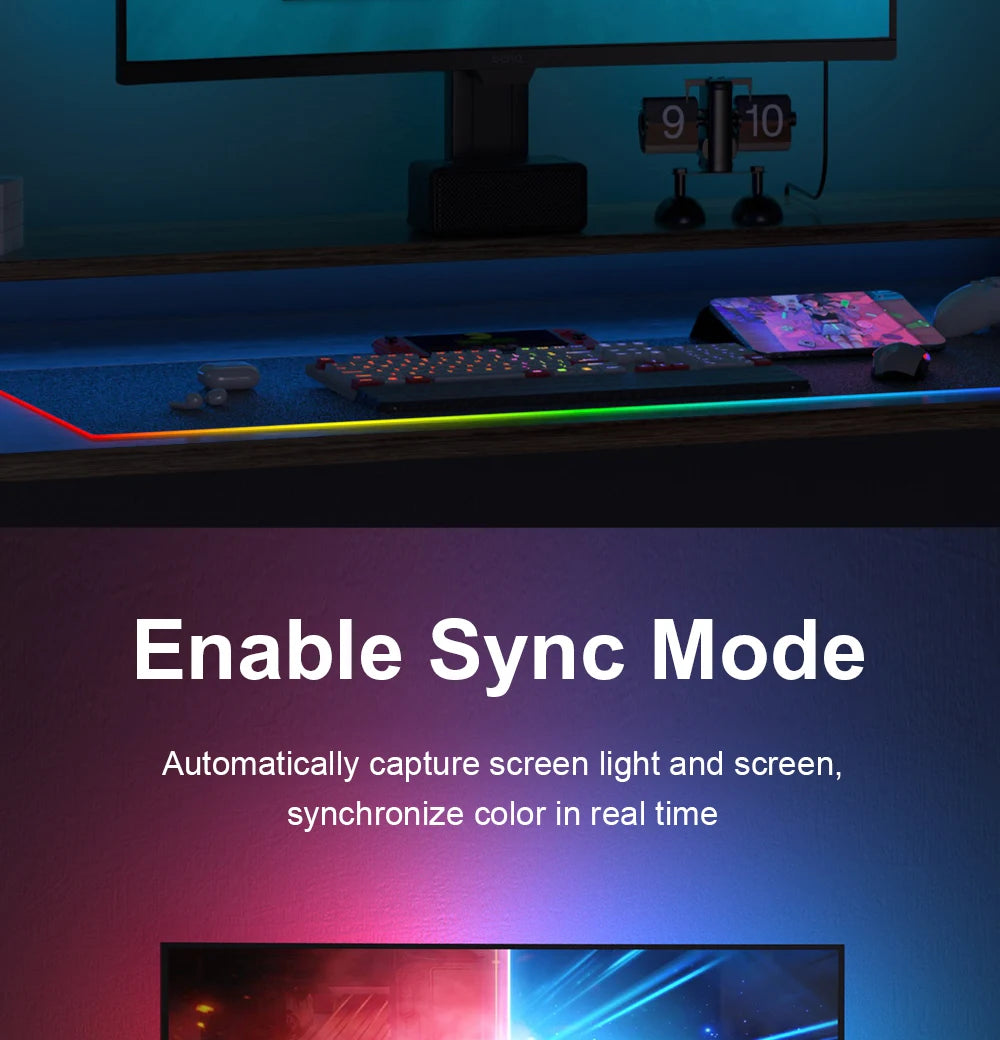 Smart Ambient TV PC Display Sync Computer Monitor Backlight LED Strip Light RGB Smart DIY Game Holiday Atmosphere Decor Lamp