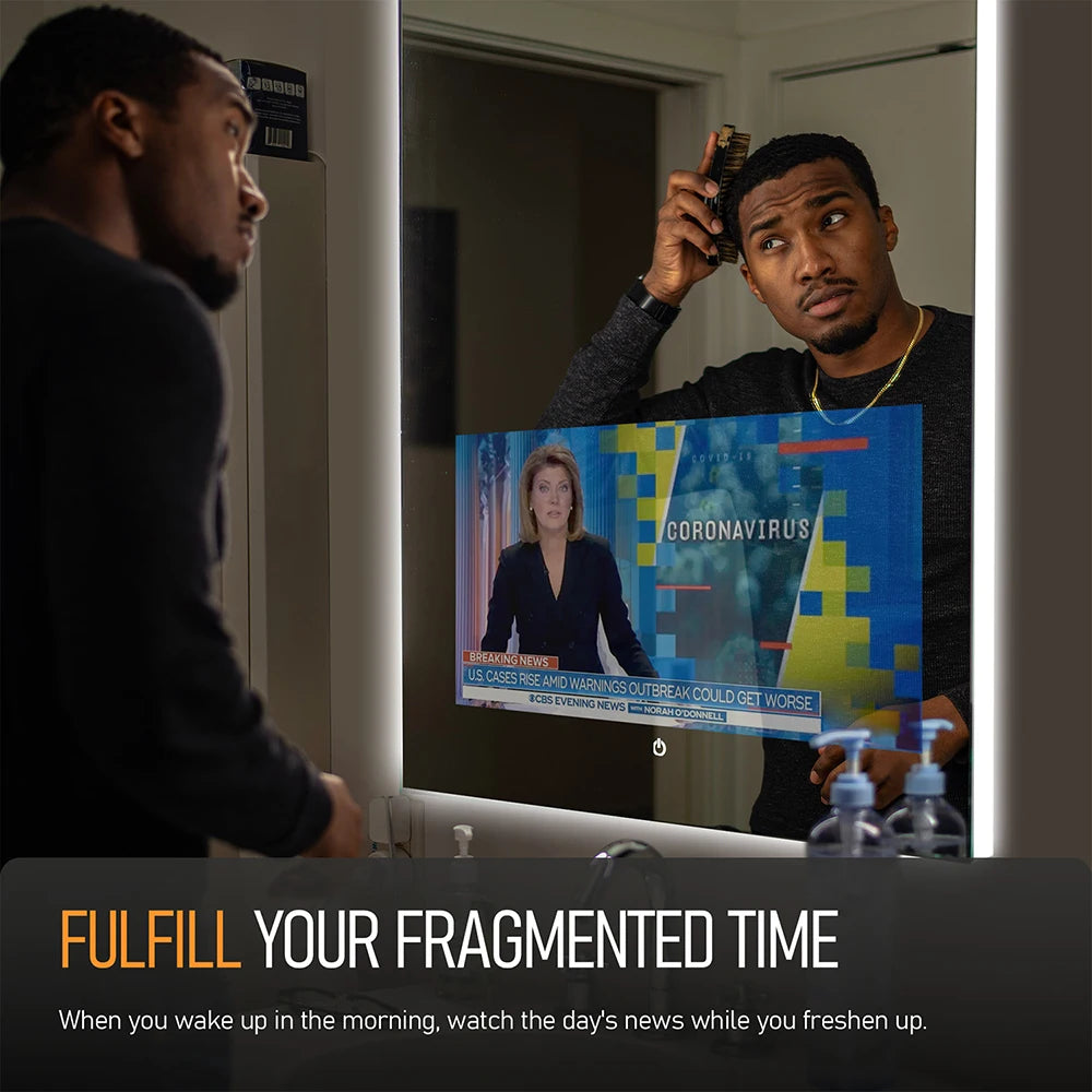 Smart Lighted Mirror With Touch Screen TV Tri-color Adjustable Light 2 in 1 Mirror TV Ideal for Hotels and RV