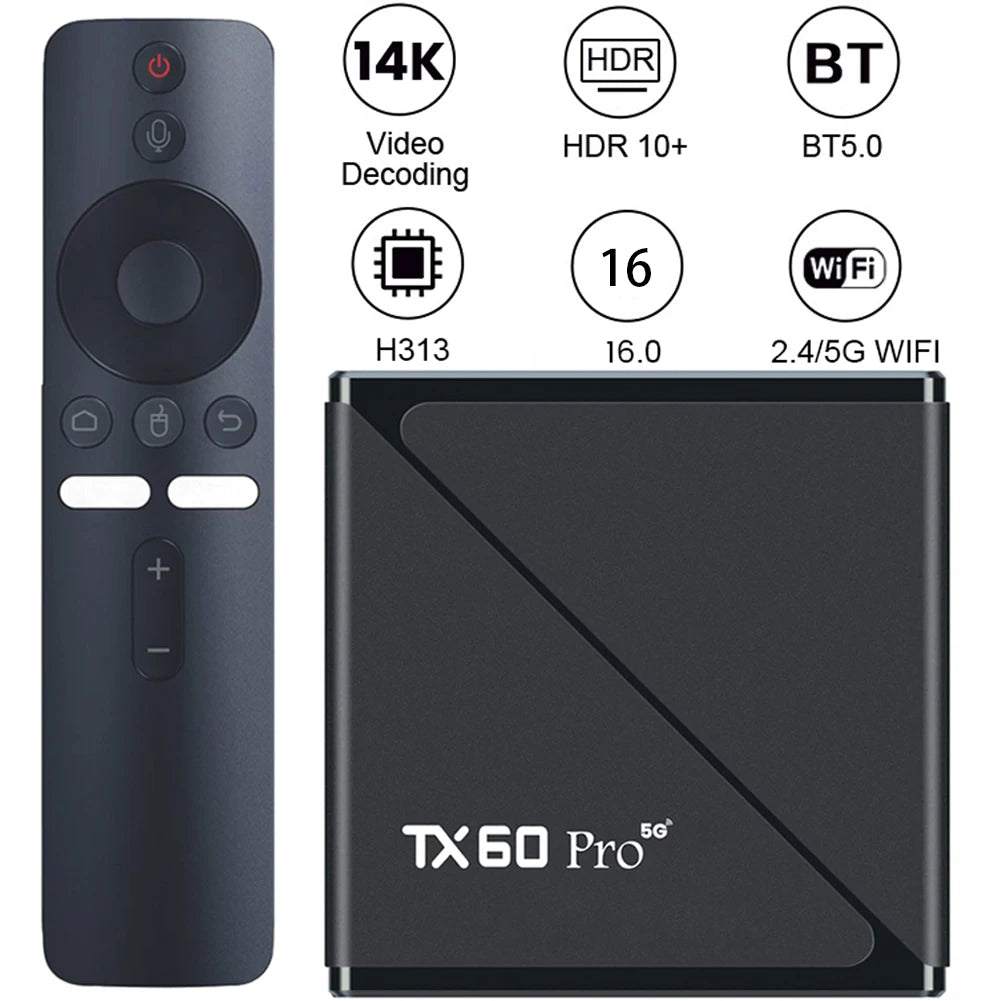 Smart TV Box Android 24 16GB 256GB Set Top Box 14K H313 Quad Core 2.4G/5G Dual WiFi Media Player TV Box with Remote