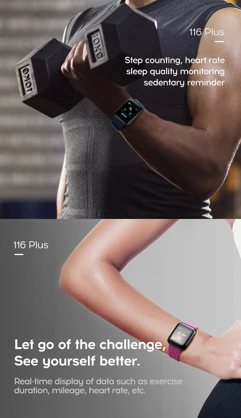 Smart Watch 116Plus D13 Sport Wristband Running Fitness Monitor Track Heart Rate Message Remind Men Smartwatch Woman Clock