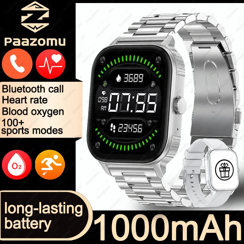 2026 upgraded smartwatch -1000mAh long battery life, 2.04-inch large screen, wireless calling, 100+sports, neutral smartwatch
