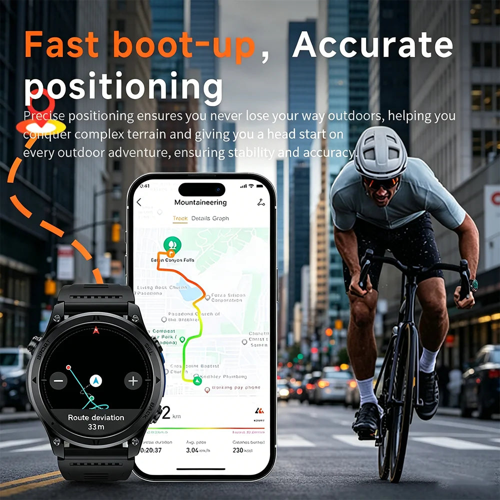 2026NEW Smart Watch Outdoors Sports MAN Bluetooth Call IP68 Waterproof Heart Rate GPS HD Screen Large Battery Health Monitoring