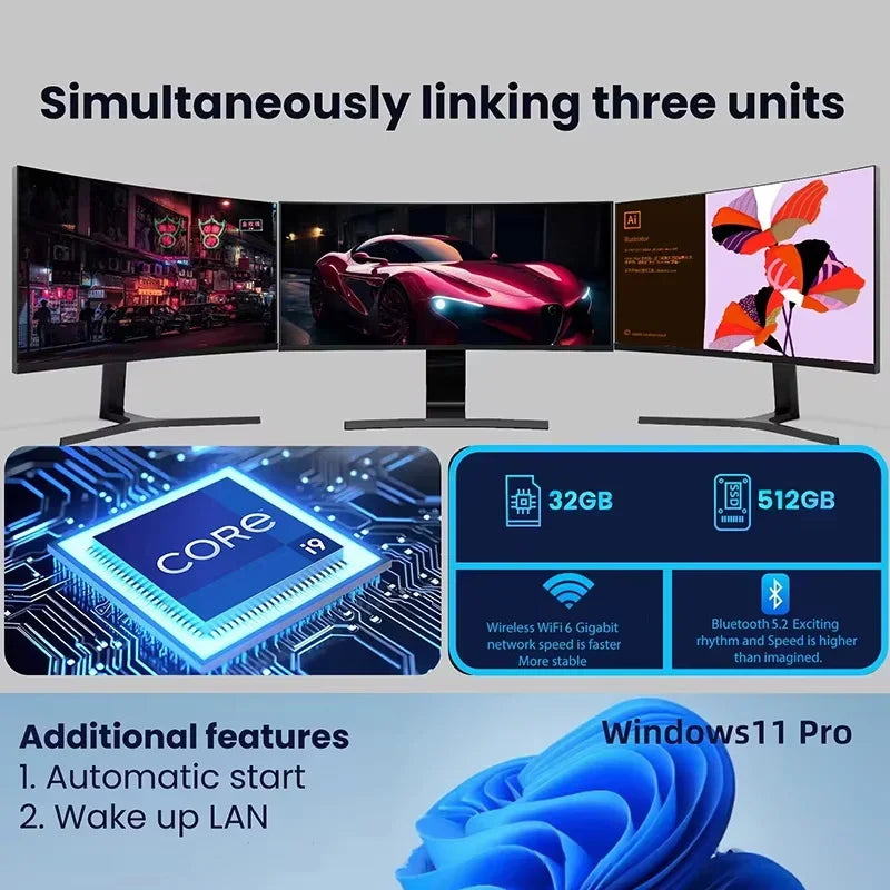 Windows 11 MiniPC Intel Core I9 10980HK 16GB 32GB RAM WIFI6 BT5.2 4K 1TB 2TB SSD 1000Mbps Protable Gaming Computer PC