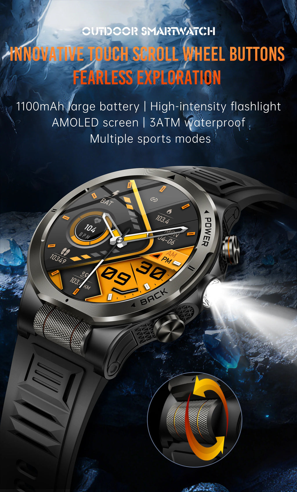 Smart Watch 1.43AMOLED Colorful Screen Highlight 1100mAh Battery Outdoor Compass 100+ Sports Mode Health Monitoring Smart Watch