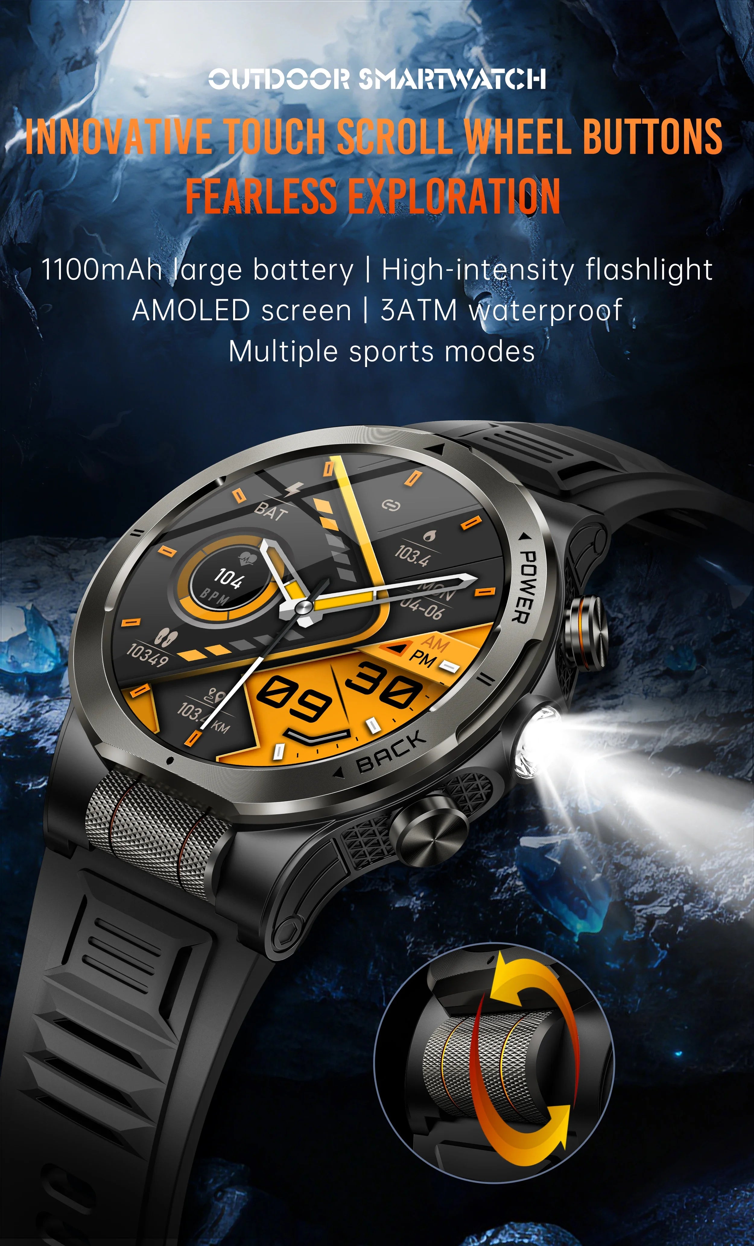 Smart Watch 1.43AMOLED Colorful Screen Highlight 1100mAh Battery Outdoor Compass 100+ Sports Mode Health Monitoring Smart Watch