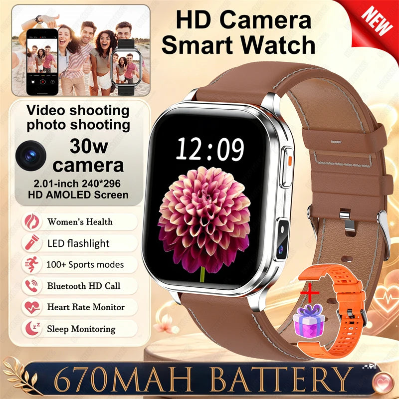 New Smartwatch Men Women Camera Take Photos Record Video Health Monitor Sports Fitness Waterproof Flashlight Call Smart Watches