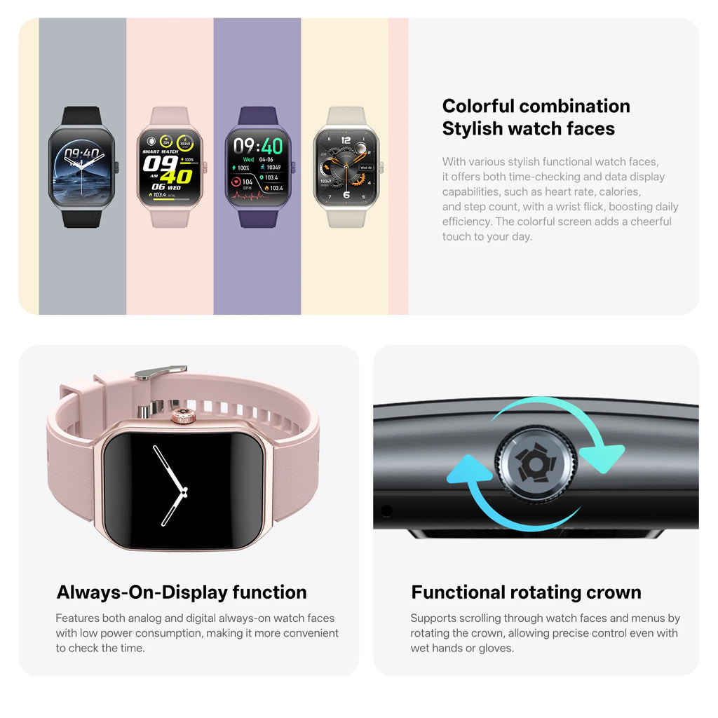 Smart Watch for Men's Women's 1.95-inch AMOLED HD Screen IP68 Waterproof 100+Sports Mode Fitness Tracker Heart Rate monitoring