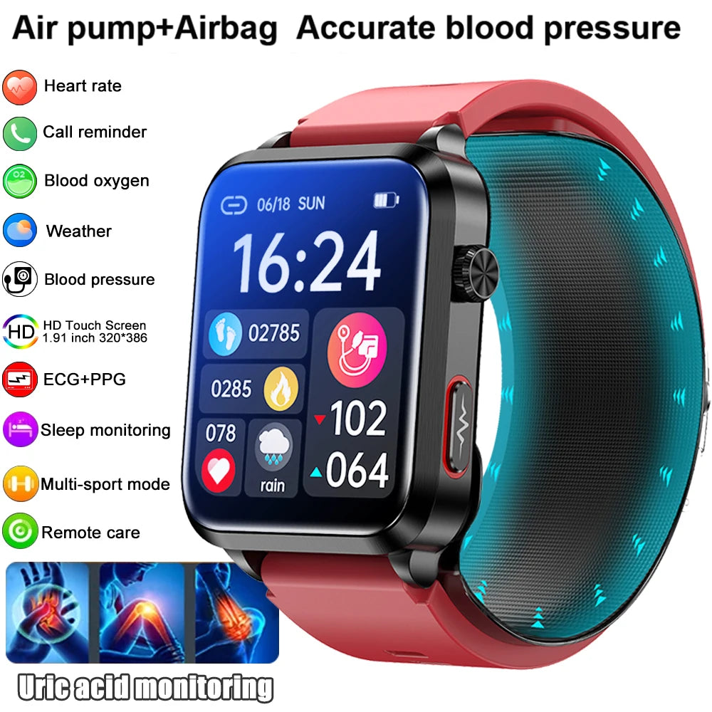 2026 New Smart Watch air Pump ECG True Accurately Blood Pressure Airbag health watch Uric Acid Blood Lipids watch men waterproof