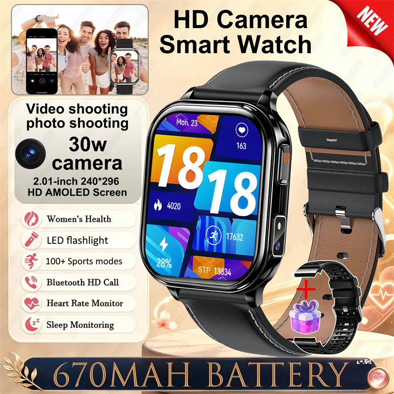 New Smartwatch Men Women Camera Take Photos Record Video Health Monitor Sports Fitness Waterproof Flashlight Call Smart Watches
