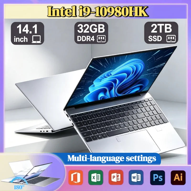 Intel Core i9 10980HK 14.1 Inch Pro Laptop 8C 16T 2.4GHz Base 5.3GHz Boost 16MB 45W 32GB RAM 2TB M.2 SSD Gaming Office