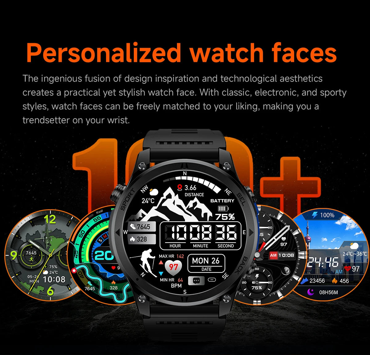 2026NEW Smart Watch Outdoors Sports MAN Bluetooth Call IP68 Waterproof Heart Rate GPS HD Screen Large Battery Health Monitoring