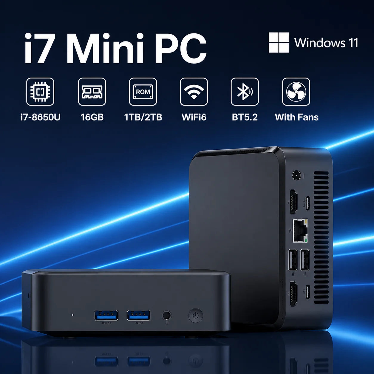 NEW Mini PC Gamer Computer Intel Core i7-8650U 32GB RAM 1/2TB SSD FHD Bluetooth WiFi6 TYPE-C Windows 11 Gaming Office 4K HDMI