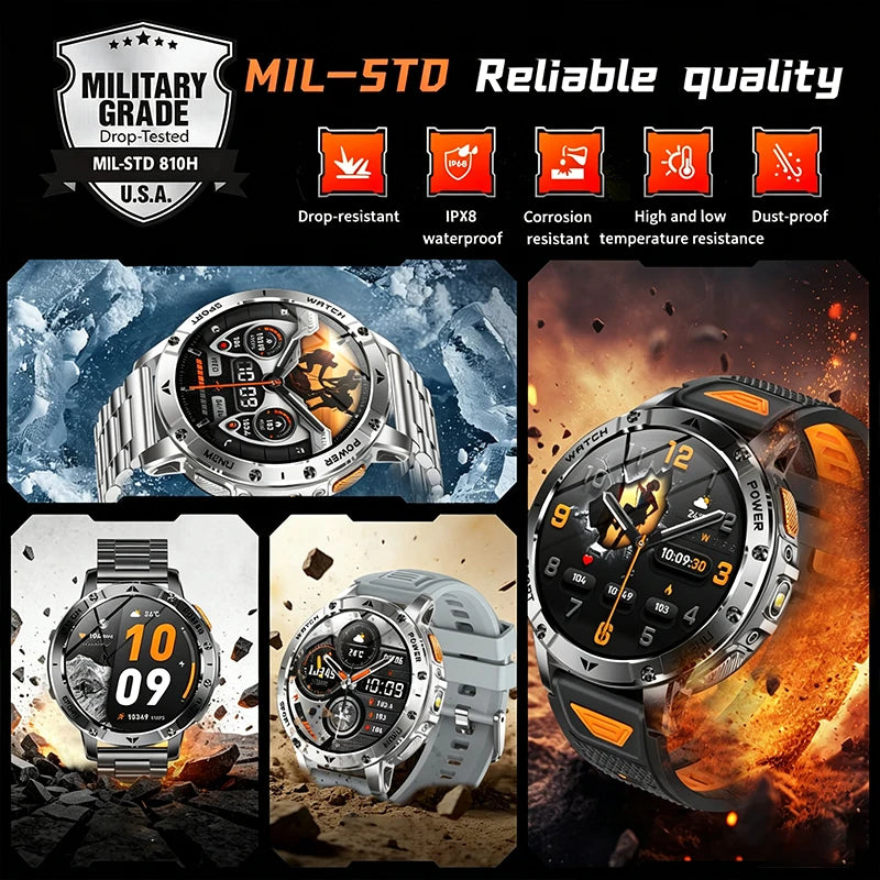 2026 Smartwatch,1400mAh battery,1.7"IPS screen,120+sports,SOS strobe alarm,IPX8 waterproof,LED light,BT Call,Xmas birthday gift