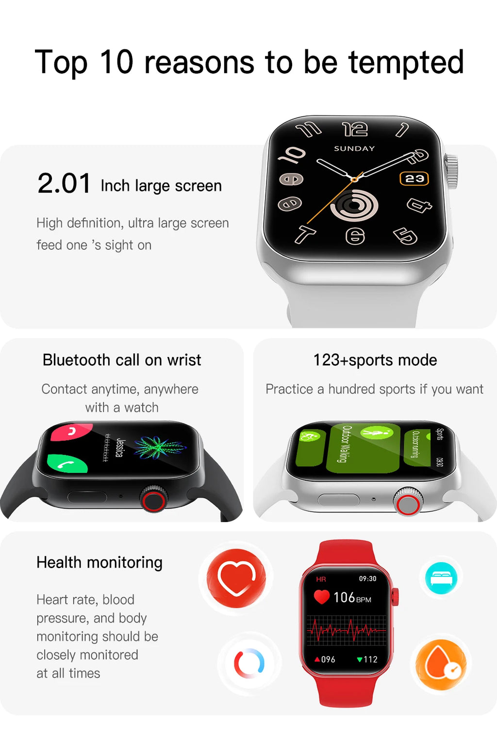 Smart Watch for Men Women Bluetooth Call 24 Hours Heart Rate Sleeping Monitor Music Play Cycling Watch with Calorie Sport  Watch