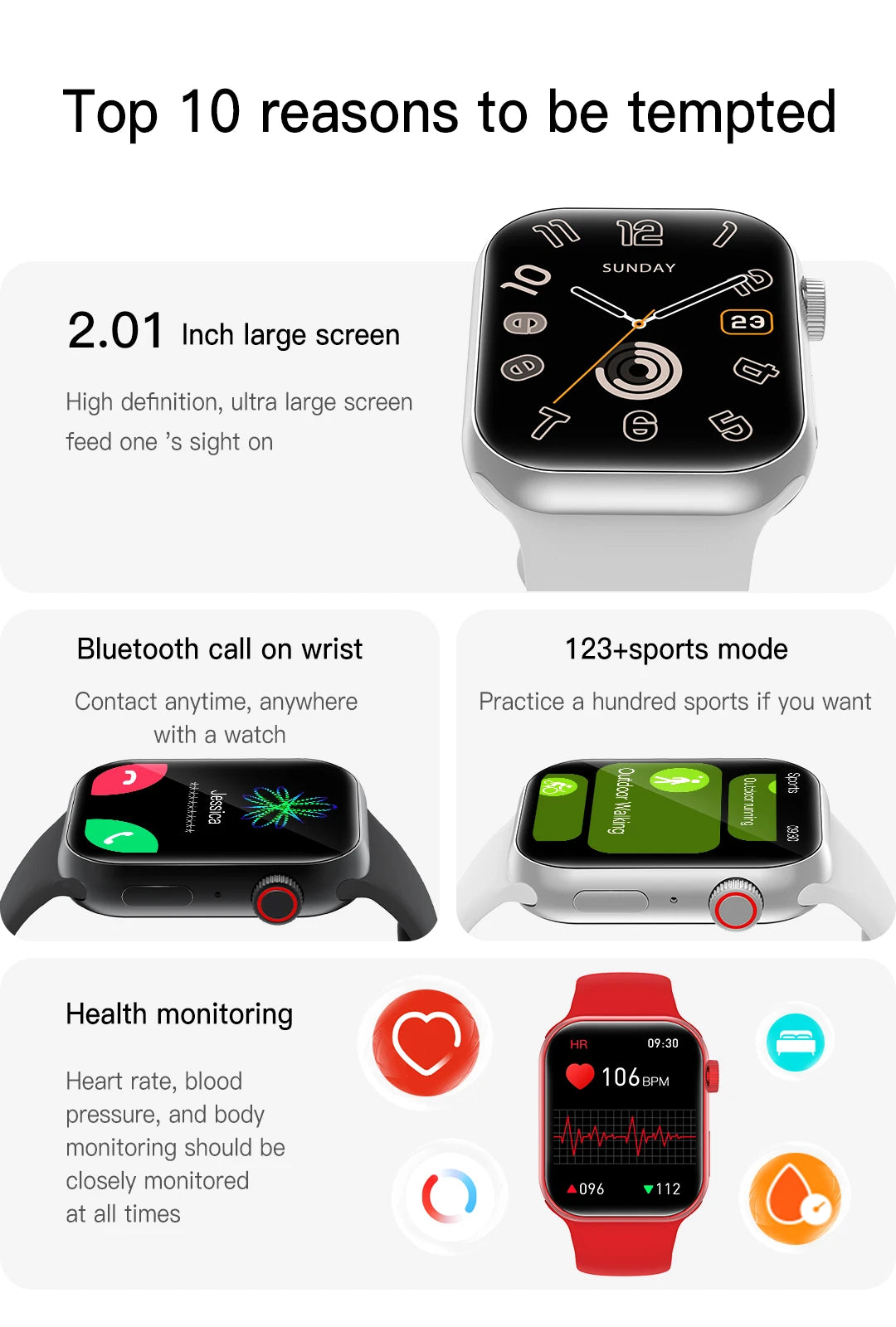 Smart Watch for Men Women Bluetooth Call 24 Hours Heart Rate Sleeping Monitor Music Play Cycling Watch with Calorie Sport  Watch