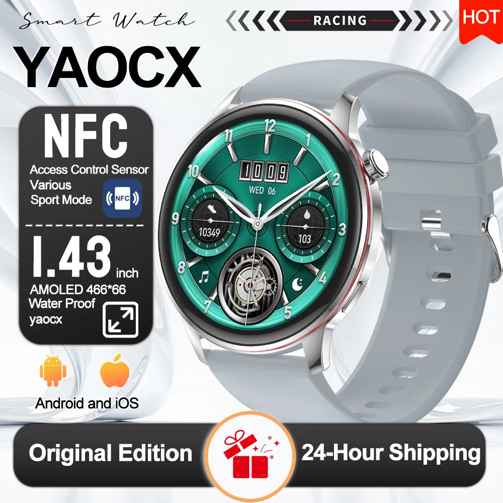 2026 Smart Fashion Watch 1.43'' 100+ Sports Mode Information Push Voice Assistant IP68 Waterproof Custom Watch Face Smart Watch