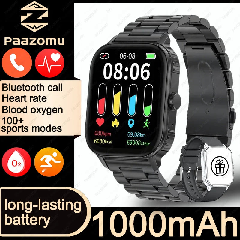 2026 upgraded smartwatch -1000mAh long battery life, 2.04-inch large screen, wireless calling, 100+sports, neutral smartwatch