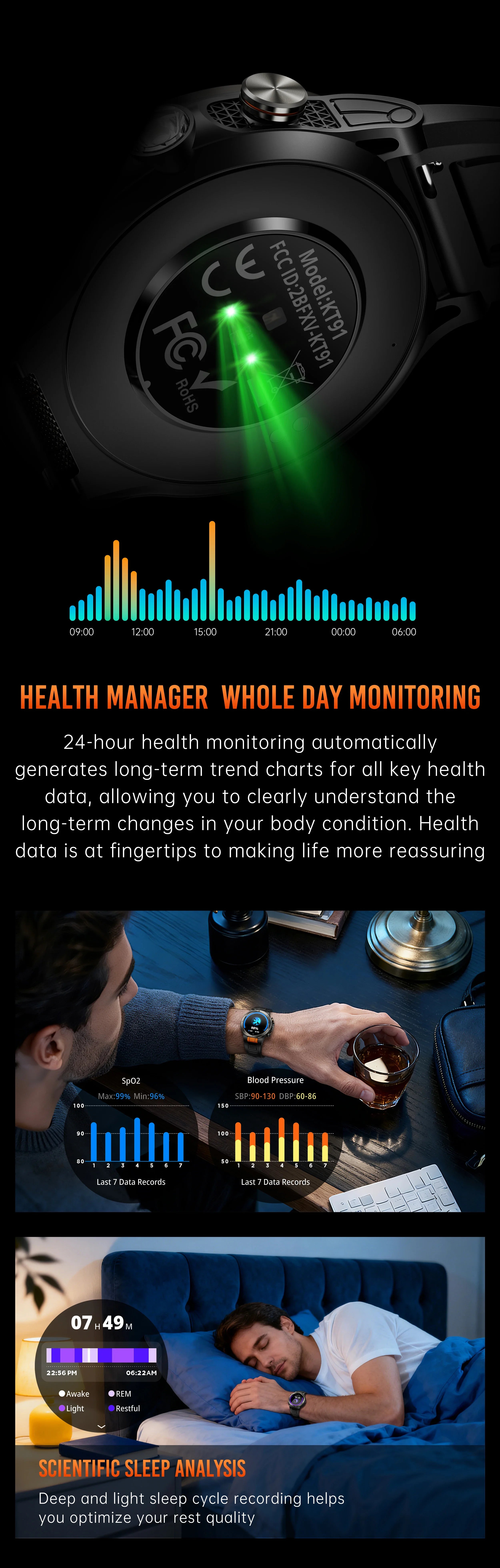 Smart Watch 1.43AMOLED Colorful Screen Highlight 1100mAh Battery Outdoor Compass 100+ Sports Mode Health Monitoring Smart Watch