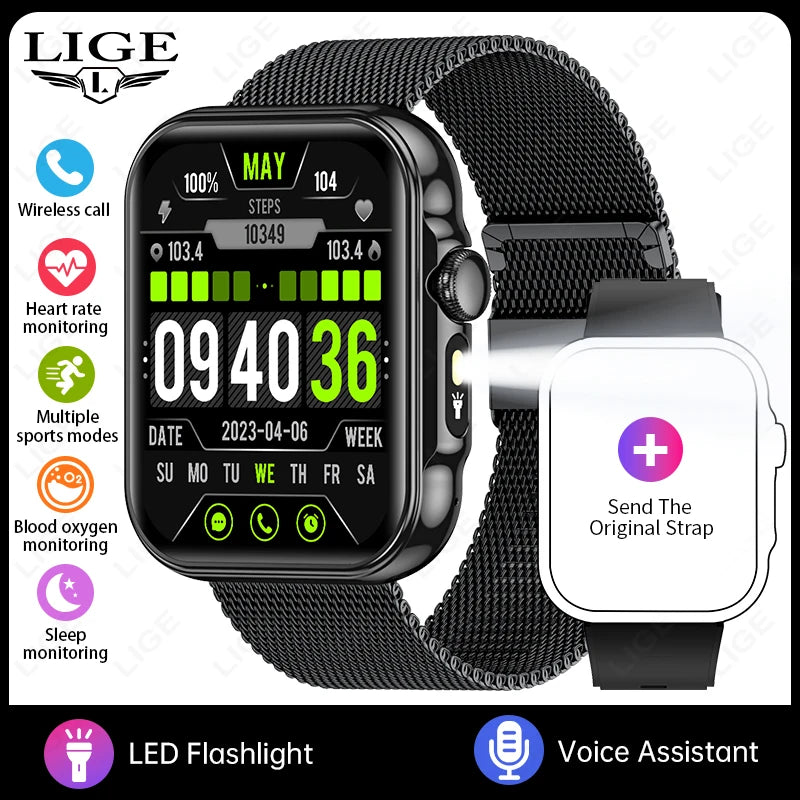 2025 Smart Watch Men 2.01‘’ HD Large Screen LED Flashlight Bluetooth Call Women's Fitness Tracker Waterproof Sports Smartwatch