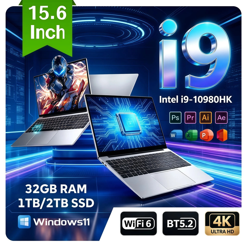 15.6"  Portable Laptop Intel Core i9 10980HK  Windows 11 32GB 1TB 2TB Computer PC 1920*1080 HD Gamer office Notebook