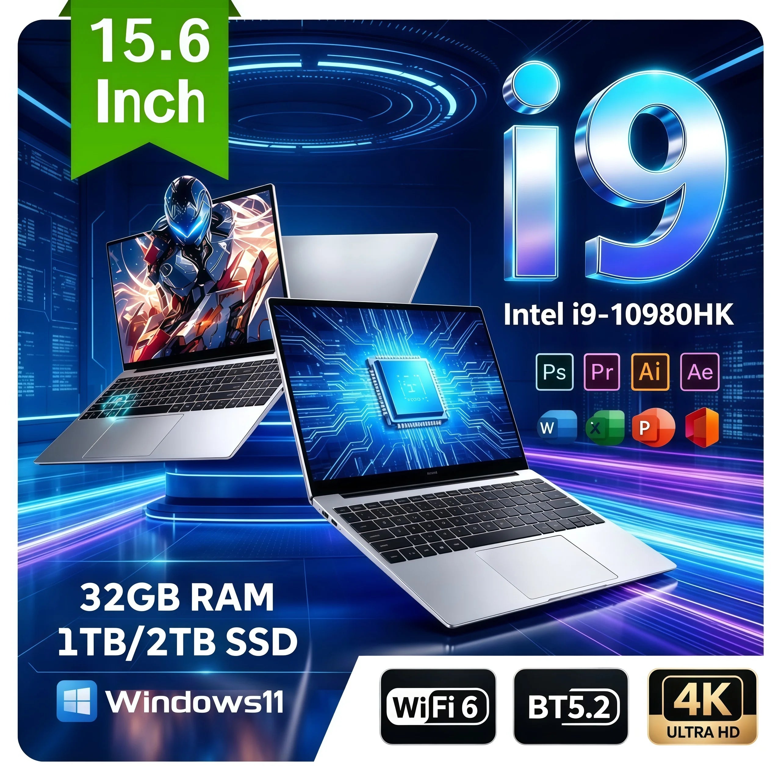 15.6"  Portable Laptop Intel Core i9 10980HK  Windows 11 32GB 1TB 2TB Computer PC 1920*1080 HD Gamer office Notebook