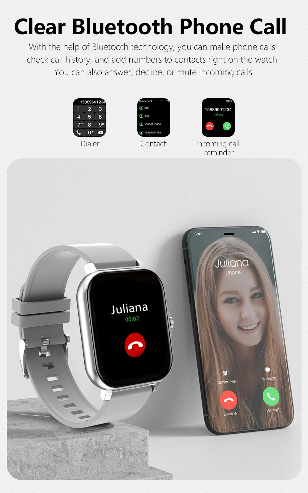 Smart Watch Android Phone 1.44''Inch Color Screen Bluetooth Call Smart Watch Women Men