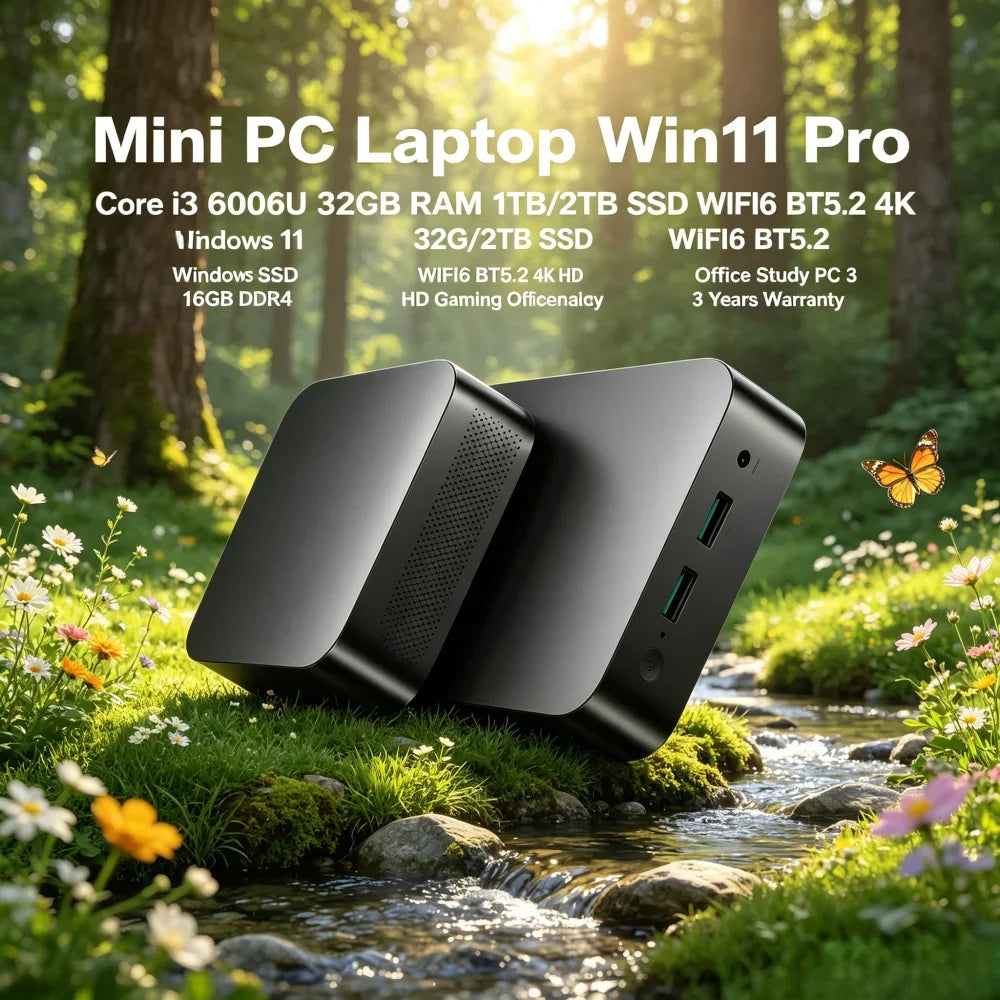 Mini PC Laptop Win11 Pro Core i3 6006U 32GB RAM 1TB/2TB SSD WiFi6 BT5.2 4K HD Office Gaming PC 3-Year Warranty
