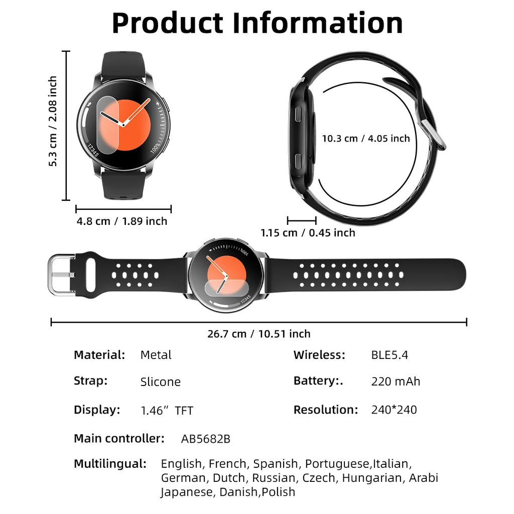 2026 New Smart Watch for Android/IOS 1.46''HD Display Camera Control Wireless Phone Call Voice Answer Christmas Gift Men Women