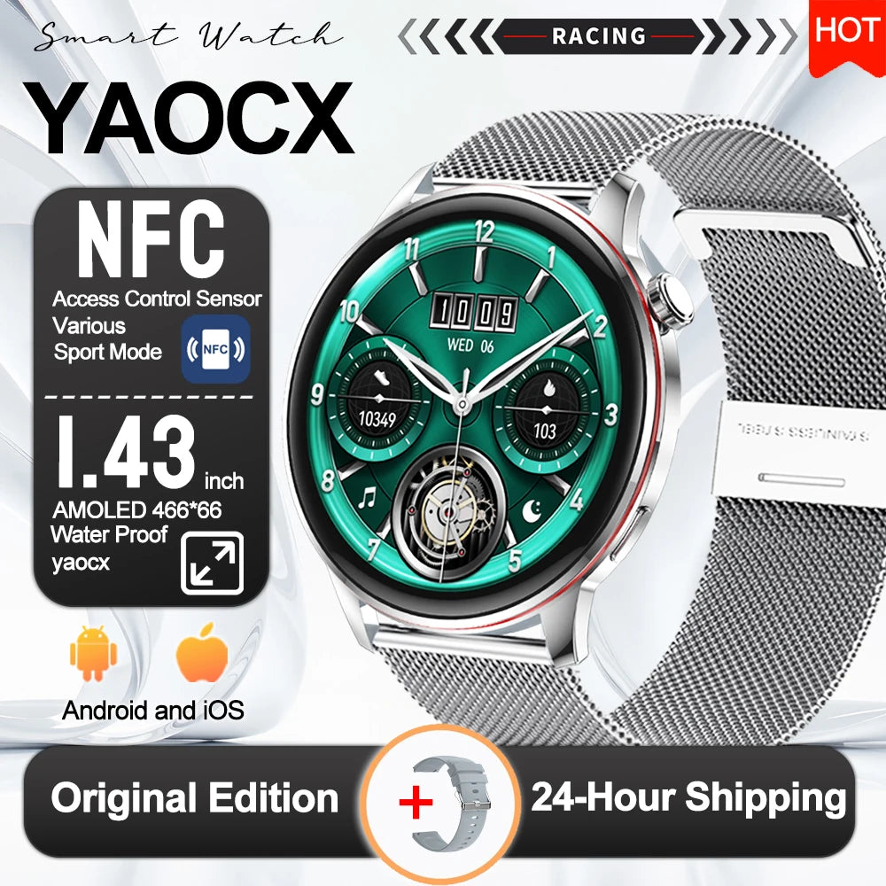 2026 Smart Fashion Watch 1.43'' 100+ Sports Mode Information Push Voice Assistant IP68 Waterproof Custom Watch Face Smart Watch