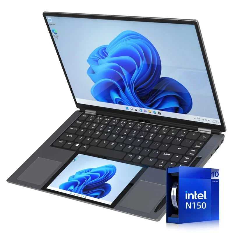 15.6+7inch Dual Screen Laptop Intel N150 Windows 11  32GB DDR4 512G/1TB/2TB M.2 2280 SSD WIFI BT Double Screen Laptop Computer