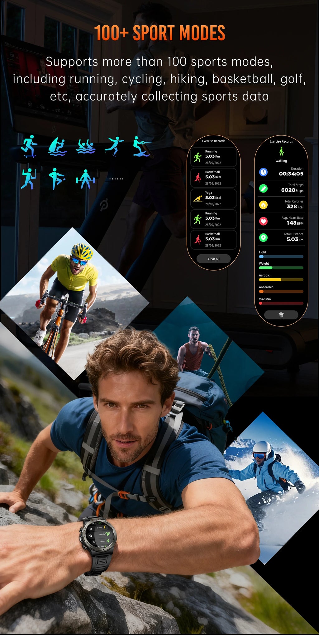 Smart Watch 1.43AMOLED Colorful Screen Highlight 1100mAh Battery Outdoor Compass 100+ Sports Mode Health Monitoring Smart Watch