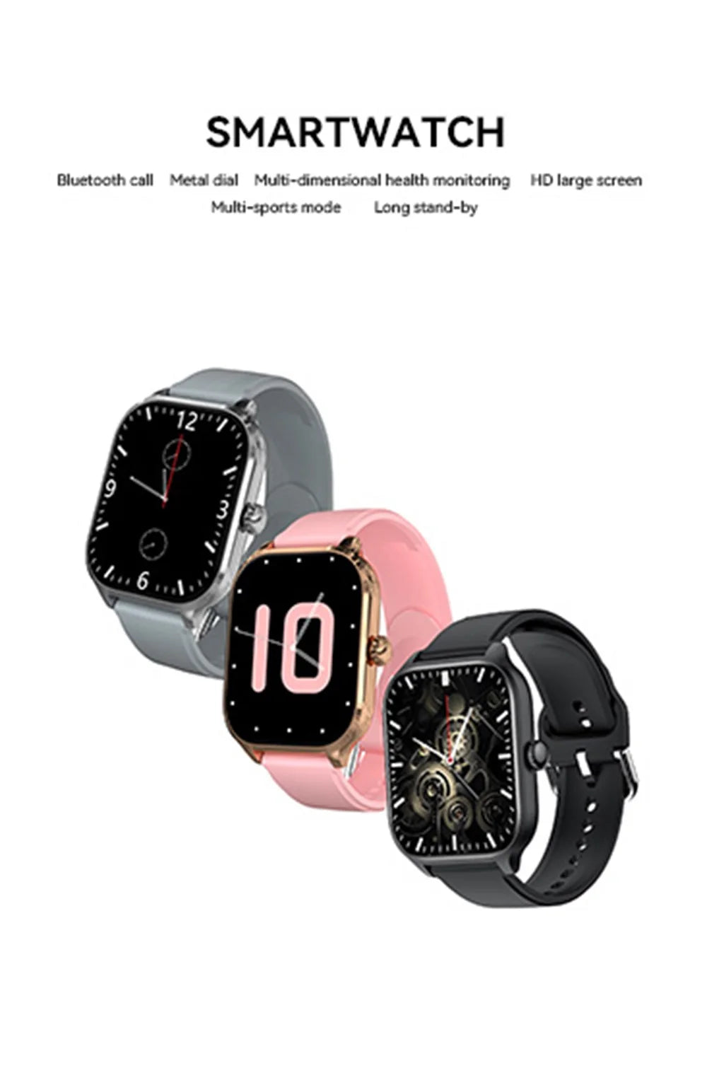 2026 New Smart Watch For Android IOS 2.01Inch Color Screen Bluetooth Call Blood Oxygen/Pressure Monitoring Smart Watch Women Men