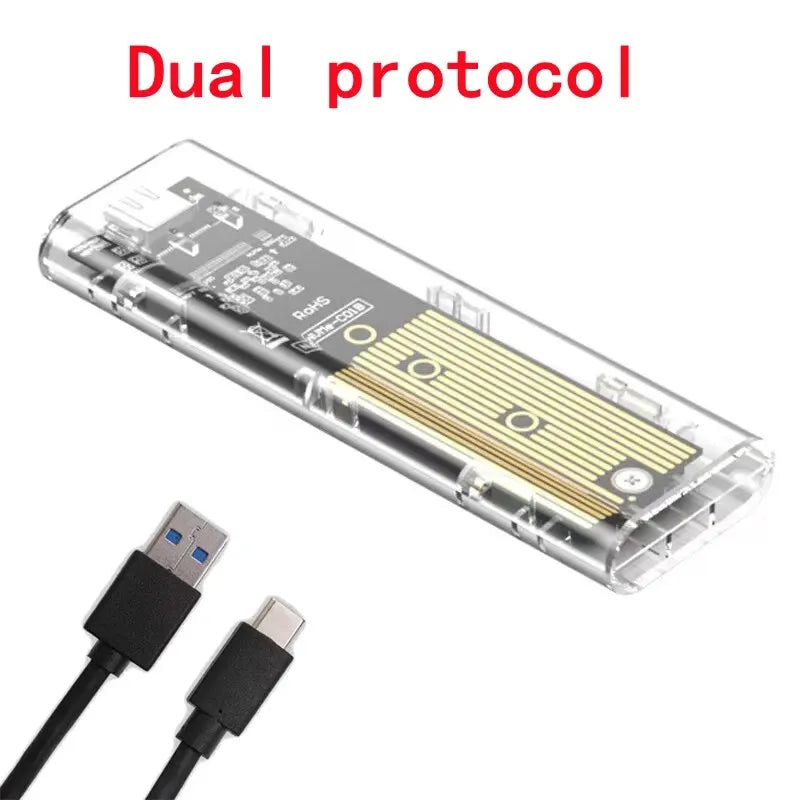 M.2 NVME PCIe /NGFF SATA /Dual Protocol SSD Case Clear USB Type C 10Gbps M2 SSD Transparent External Enclosure Hard Disk Box