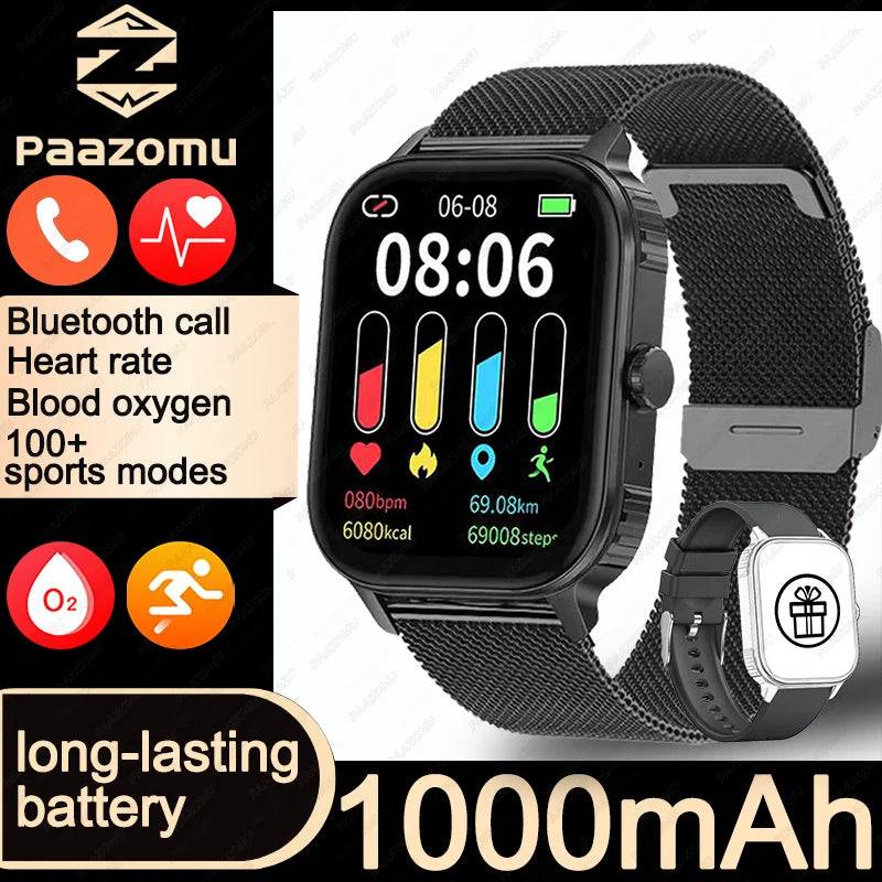 2026 upgraded smartwatch -1000mAh long battery life, 2.04-inch large screen, wireless calling, 100+sports, neutral smartwatch
