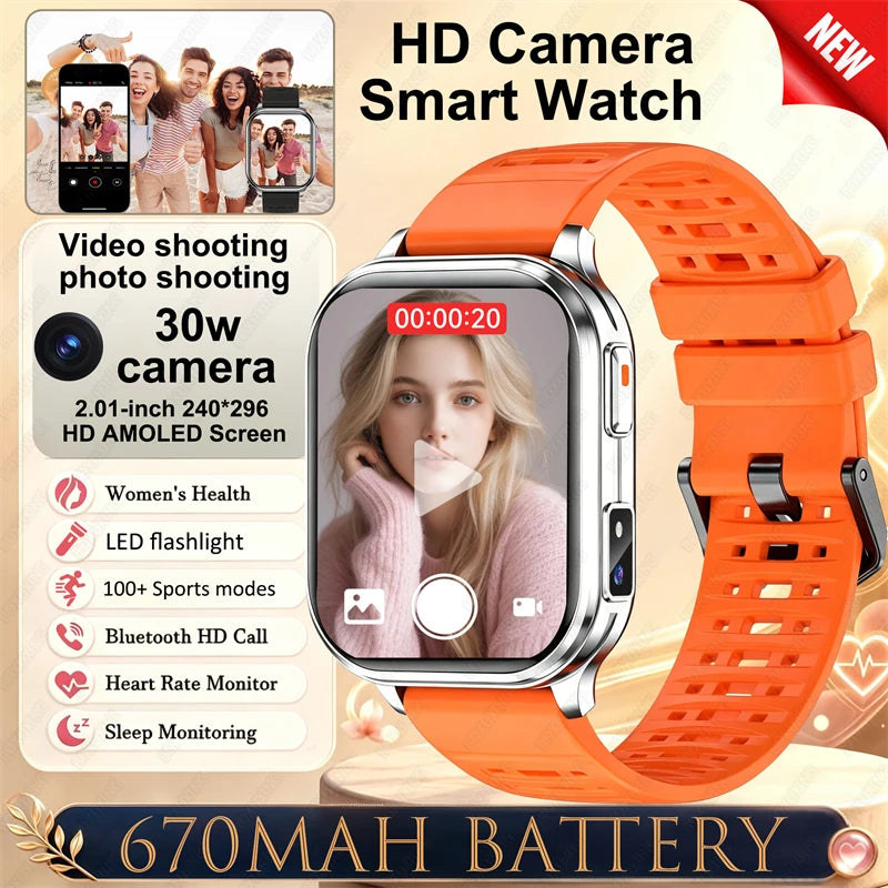 New Smartwatch Men Women Camera Take Photos Record Video Health Monitor Sports Fitness Waterproof Flashlight Call Smart Watches