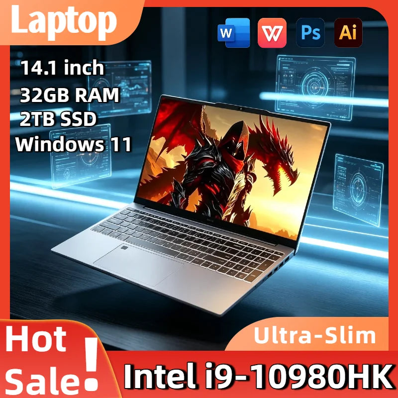 Intel Core i9 10980HK 14.1 Inch Windows 11 Pro Laptop 32GB RAM 2TB M.2 SSD 8 Core 16 Thread Gaming Notebook Office Computer