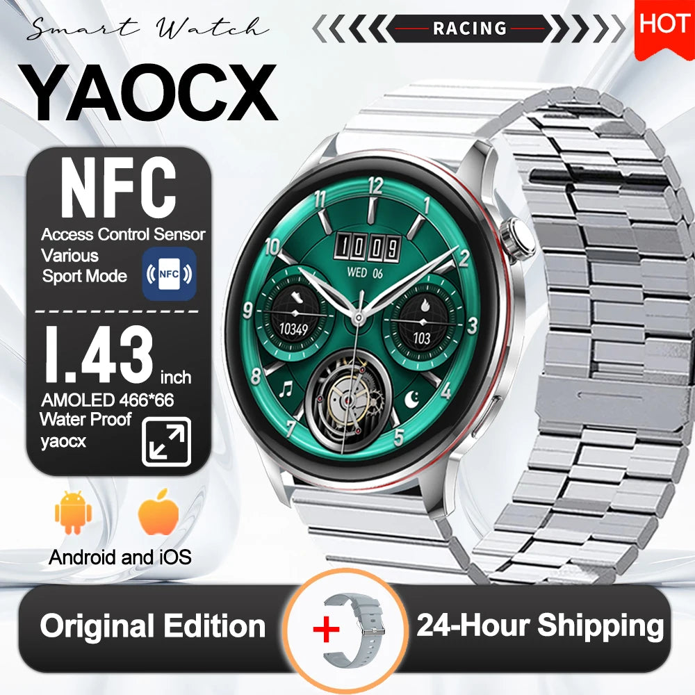 2026 Smart Fashion Watch 1.43'' 100+ Sports Mode Information Push Voice Assistant IP68 Waterproof Custom Watch Face Smart Watch