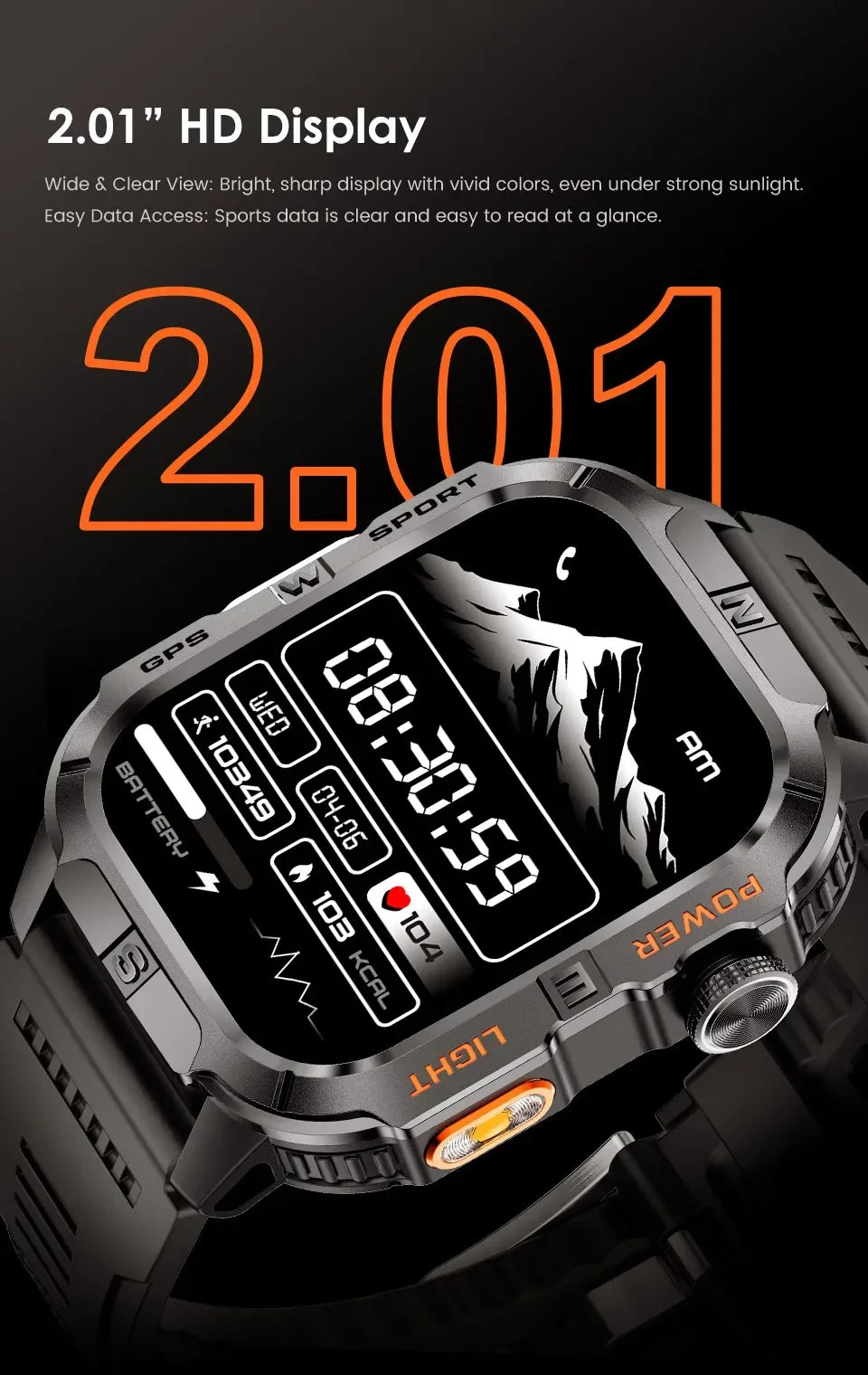 Smart Watch 2.01-inch HD Screen 540mAh 6 Satellite Positioning System 100+ Sports Modes IP68 Waterproof BT Call Smart Watch Men