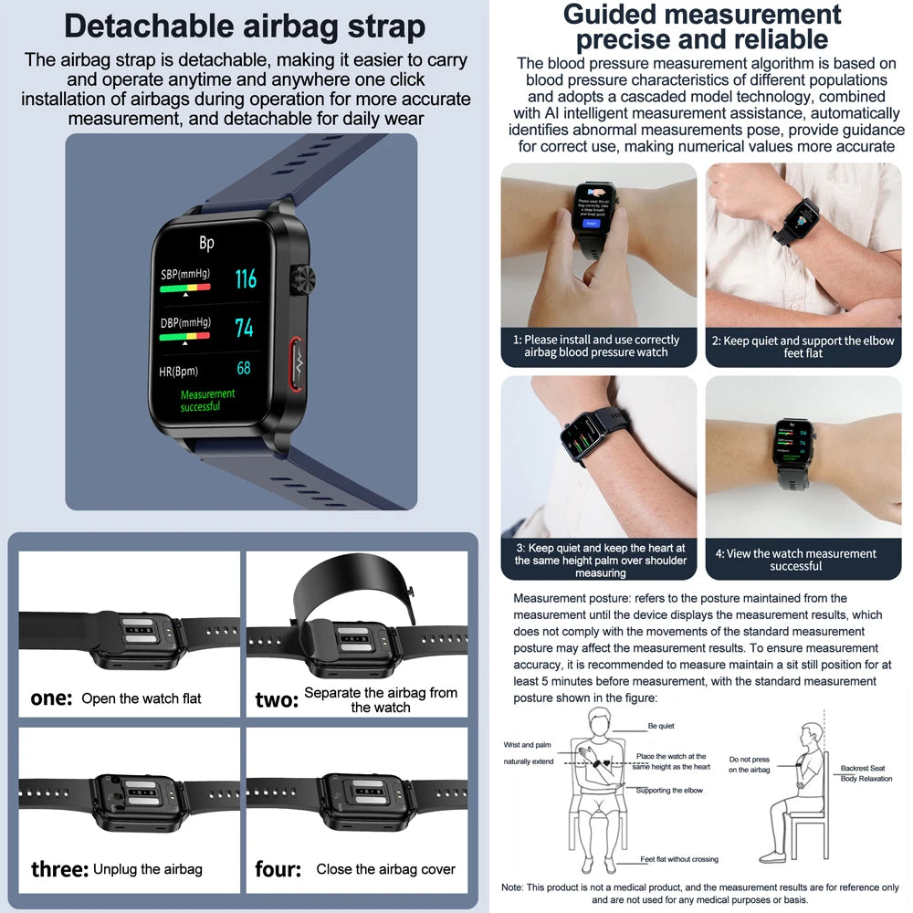 2026 New Smart Watch air Pump ECG True Accurately Blood Pressure Airbag health watch Uric Acid Blood Lipids watch men waterproof
